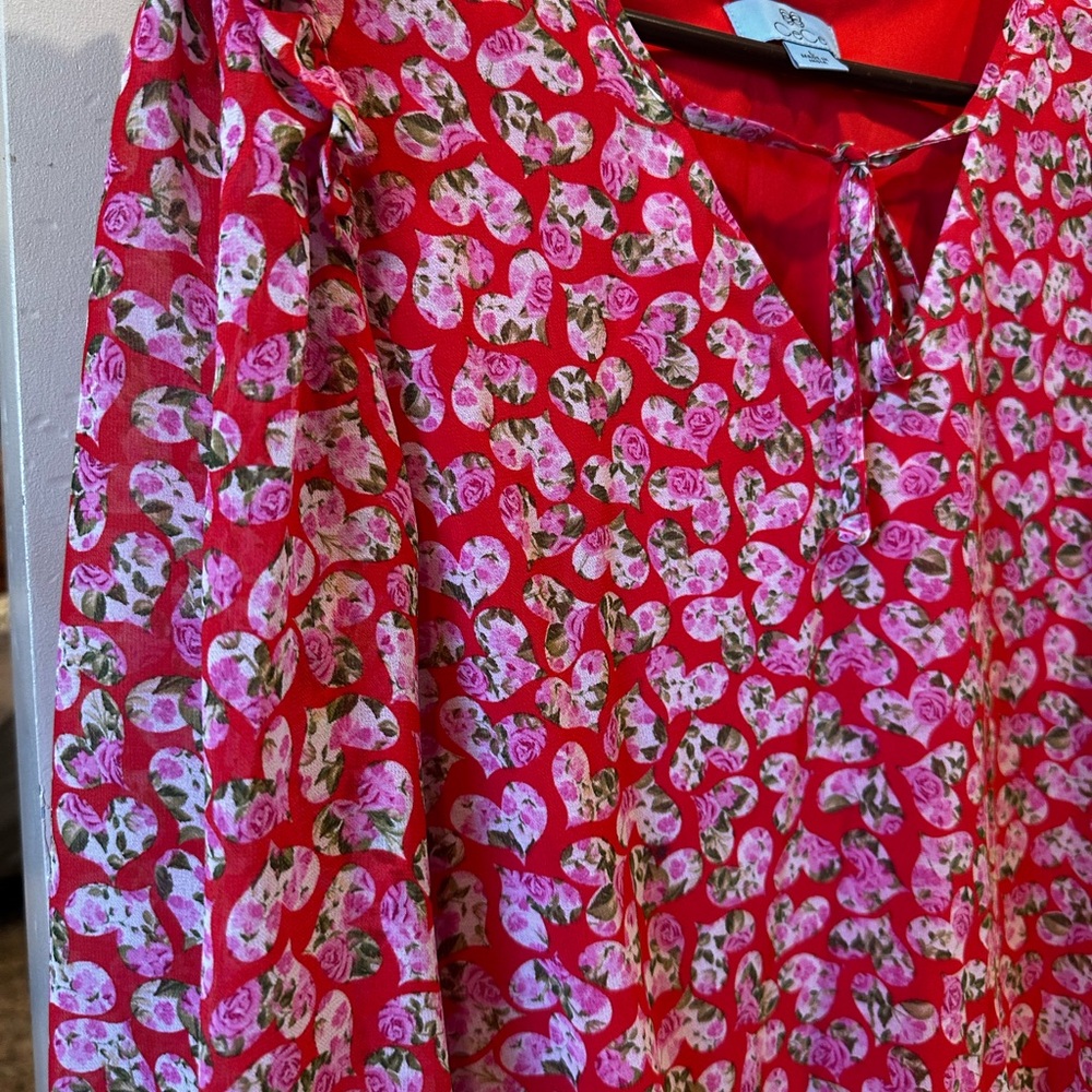 CeCe Red Floral Blouse with Pink Accents - Picture 4 of 6